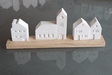 Deko Set No 1 Mini Häuschen Holsten 5-er mit Holzklötzchenleiste